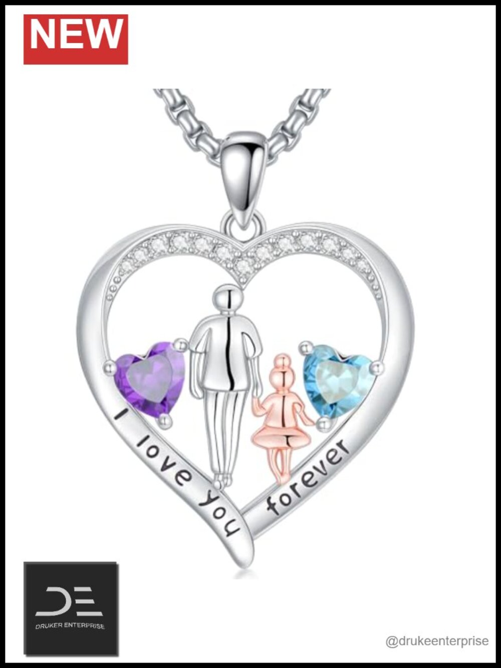 18k White Gold Plated Daughter Heart Birthstone Necklace from Dad